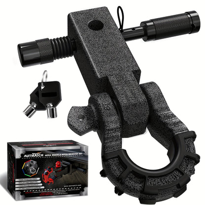 Shackle Hitch Receiver 2-Inch 68,000 lb Break Strength with 3/4" D-Ring & 5/8" Hitch Lock Pin – Heavy Duty Drop Forged Steel 8-Ton Vehicle Recovery Tow Hitch, Multi-Color