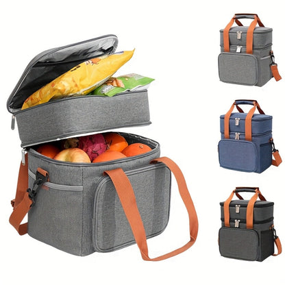 Double-Layer Lunch Carrier Bag with Shoulder Strap and One-Piece Checkout Options in Three Colors