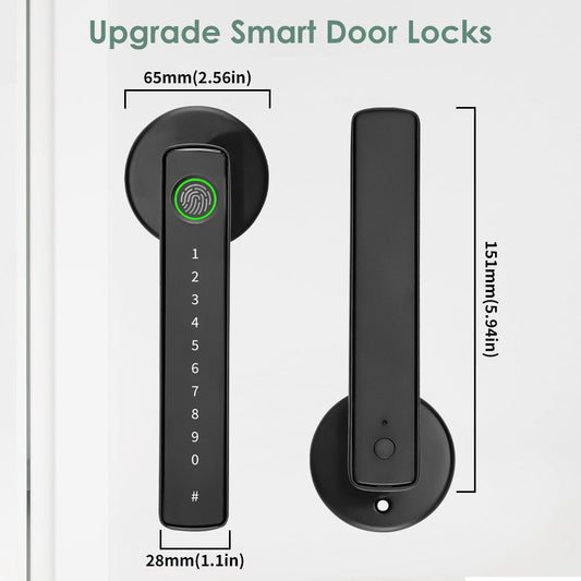 Aluminum Alloy Smart Door Handle Lock 4-in-1 with Fingerprint, Password, App & Key, Left & Right Hand Compatible, Heavy-Duty Keyless Entry Electronic Handle for Apartment Hotel Bedroom Interior Door