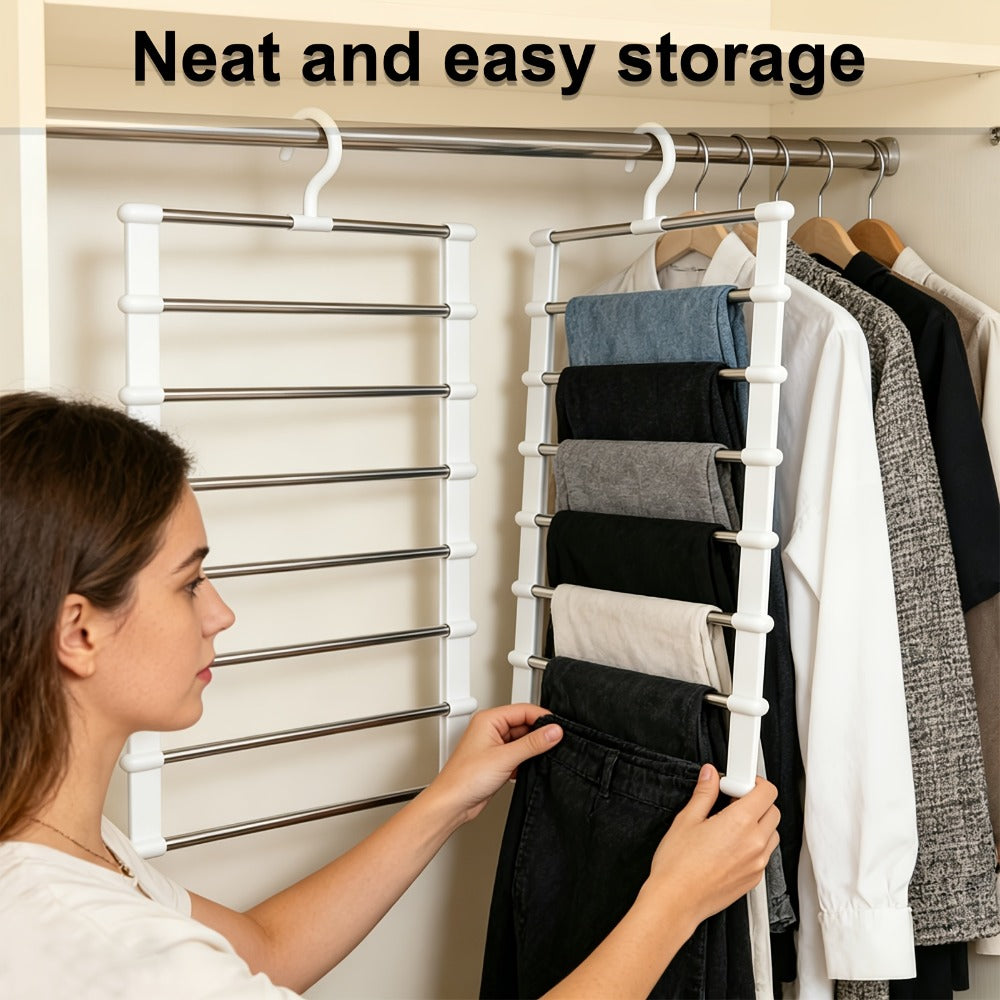 Foldable Multi-Layer Pants Hangers in Four- or Eight-Piece White Sets for Jeans, Scarves and Trousers