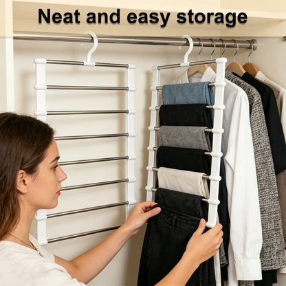 Foldable Multi-Layer Pants Hangers in Four- or Eight-Piece White Sets for Jeans, Scarves and Trousers