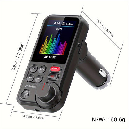 Car FM Bluetooth Transmitter with 1.8" Color Screen – 18W Fast Car Charger, Hands-Free Calls, Music Streaming, FM Modulator, Powerful Microphone, Compatible with Smartphones & Tablets