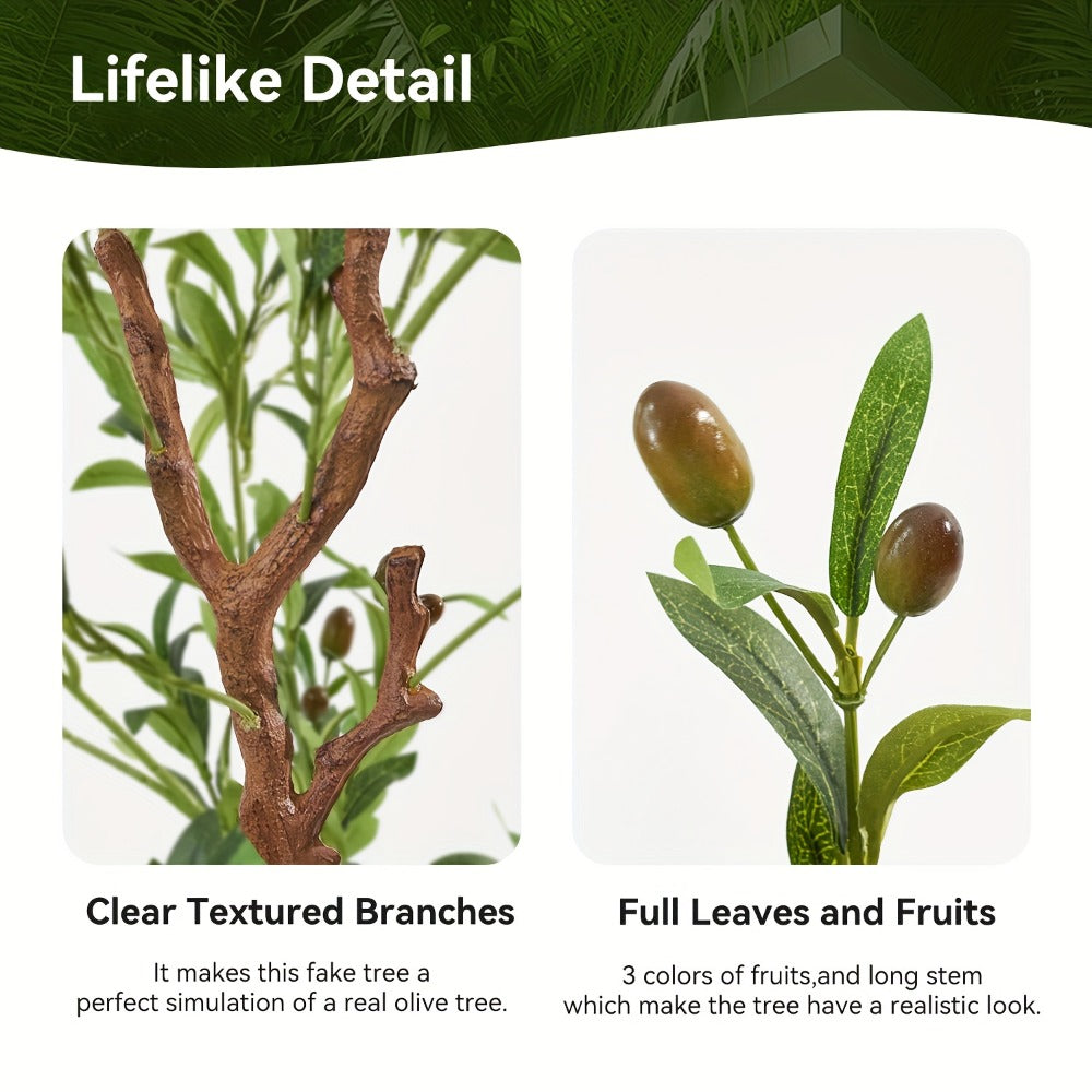 Artificial Olive Tree Large Faux Indoor Tree with Pot – Realistic 5FT 6FT 7FT Multi-Trunk Fake Olive Tree with Leaves & Fruits for Living Room Home Office Entryway Decor