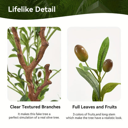 Artificial Olive Tree Large Faux Indoor Tree with Pot – Realistic 5FT 6FT 7FT Multi-Trunk Fake Olive Tree with Leaves & Fruits for Living Room Home Office Entryway Decor