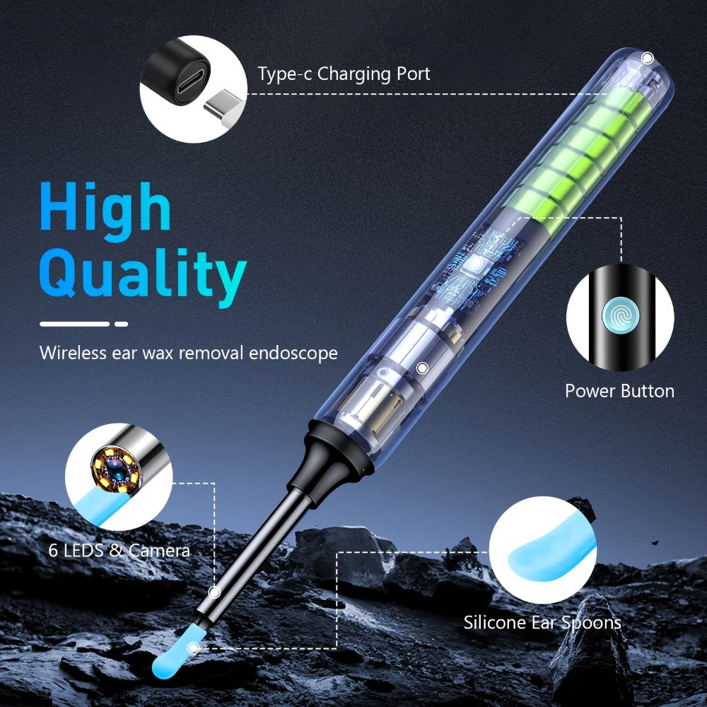 Ear Washer and 1080P-Marked Visual Ear Camera Kit with WiFi Smartphone Viewing and Accessory Tips