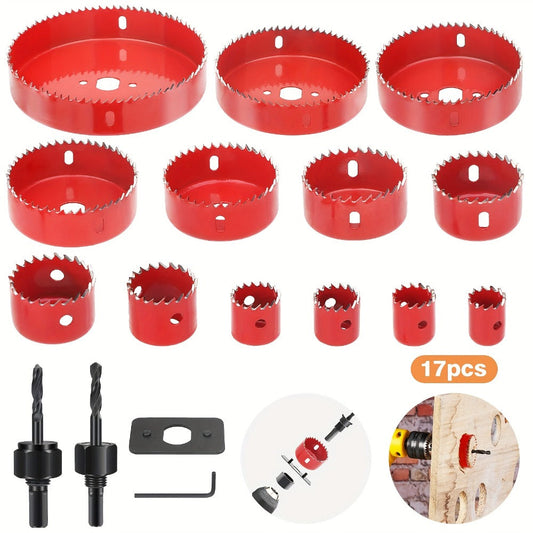 Carbon Steel Hole Saw Kit Multi-Size with Mandrels & Hex Key – Heavy Duty Quick-Change Hole Cutter Set for Wood PVC Drywall Cornhole Board & Soft Metal