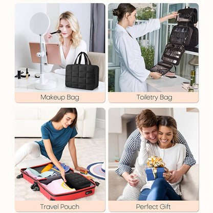 Hanging Travel Toiletry Bag Large Capacity for Full-Size Products Waterproof Cosmetic Organizer with Hook — Bathroom Makeup Travel Bag for Women Pink Beige Black