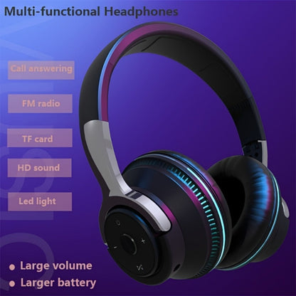 FM Radio TF Card Over-Ear Wireless Headphones Bluetooth, 24H Playtime, Built-in Mic, LED Light, AUX 3.5mm Wired Mode, Soft Earpads, Foldable Headset for Travel Home Office iOS Android
