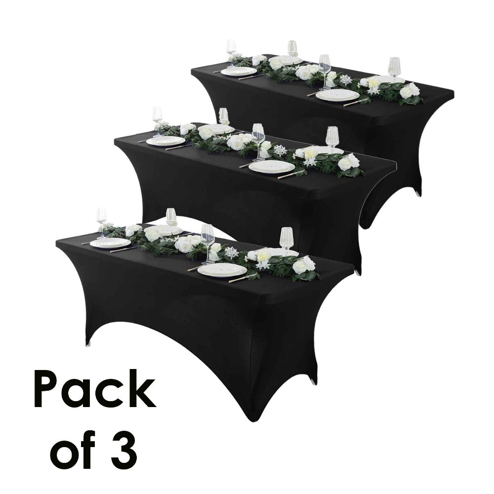 Tablecloth Fitted Stretch Cover Set for 4, 6 or 8-Foot Rectangle Tables in 3 or 5-Piece Packs