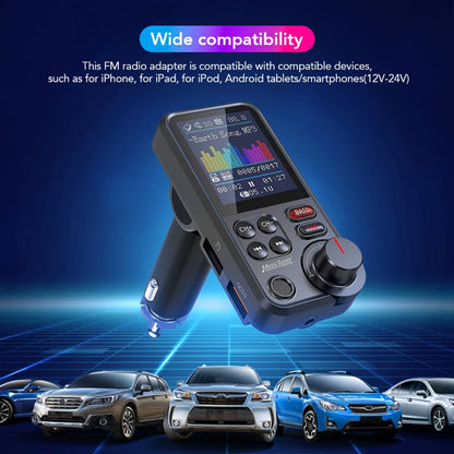 Car FM Bluetooth Transmitter with 1.8" Color Screen – 18W Fast Car Charger, Hands-Free Calls, Music Streaming, FM Modulator, Powerful Microphone, Compatible with Smartphones & Tablets