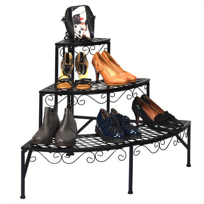 Plant Stand 3 Tier Metal Corner Ladder Shelf – Fan-Shaped Flower Rack with Non-Slip Feet for Indoor & Outdoor Patio, Balcony, Living Room Garden Display