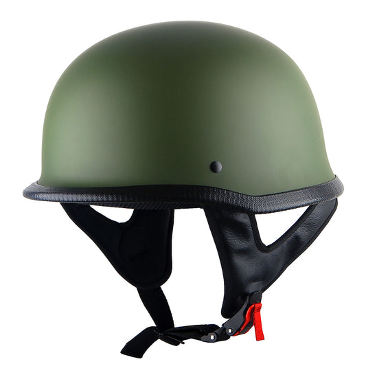 German Style Motorcycle Half Face Helmet – Novelty Skull & Carbon Fiber Design, UV Glossy Finish, Removable Washable Padding, Quick Release Buckle, Adult M/L/XL