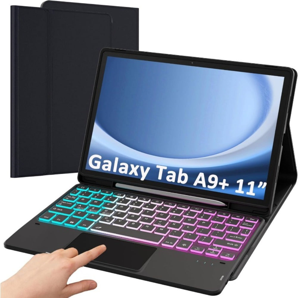 Black or Pink Backlit Touchpad Keyboard Folio for Samsung Galaxy Tab A9+ 11-Inch with Detachable Design