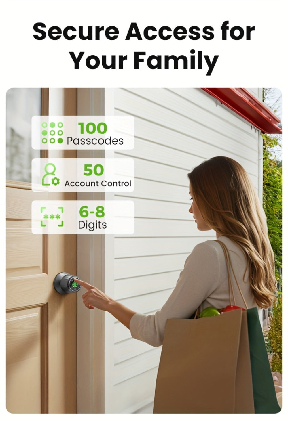 GHome KD03 PRO Smart Door Knob 4-in-1 with USB-C Charging & Gateway Remote - Fingerprint, Keypad & App, Anti-Peep, Tamper Alarm, Emergency Power, Keyless Entry, Black