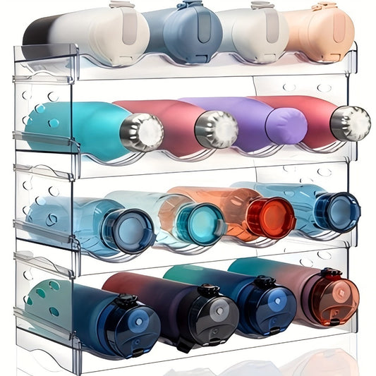 Water Bottle Rack Kitchen Organizer 4-Tier Clear Stackable Shelf with Source-Listed 16-Bottle Capacity
