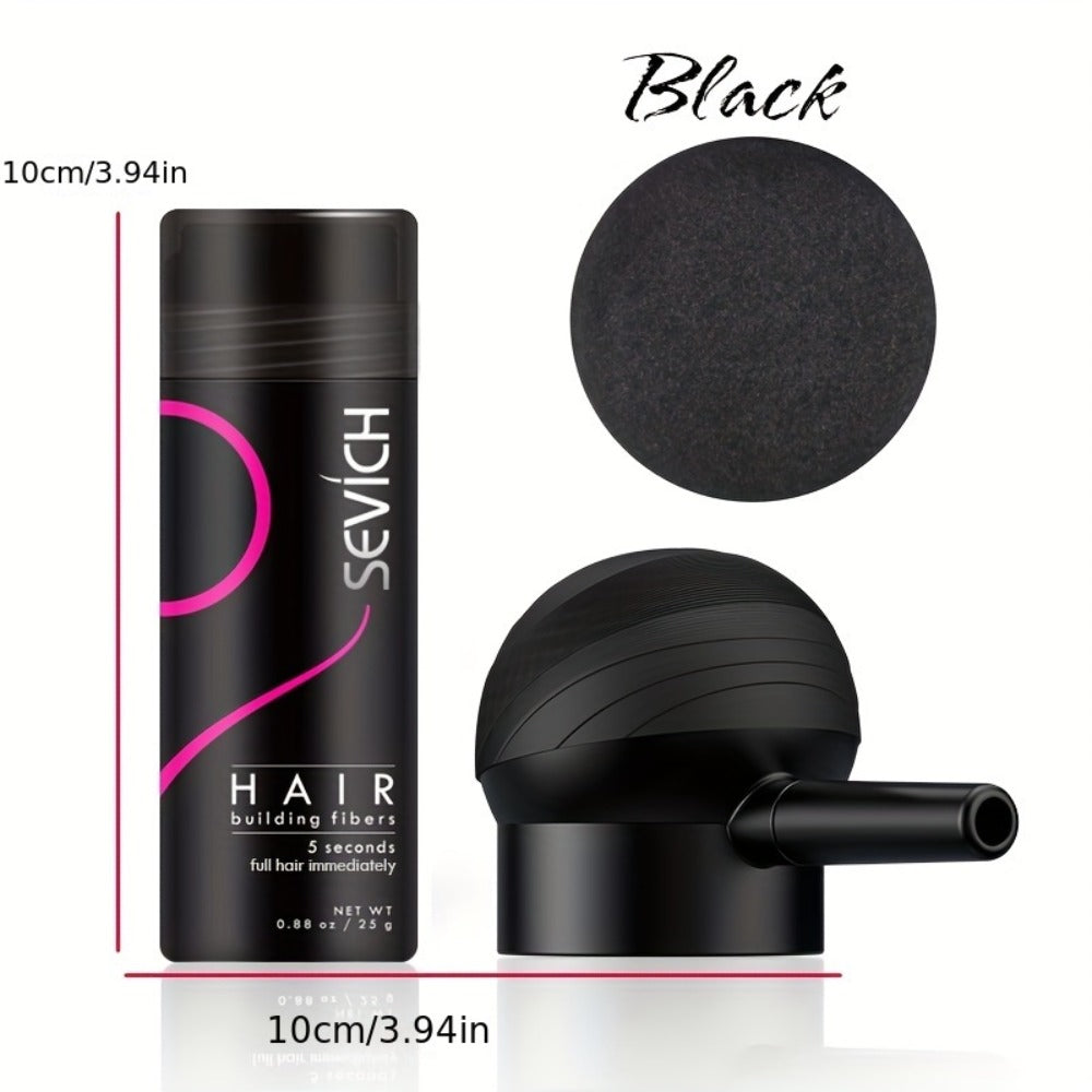 Compact Two-Piece Hair Fiber Set with Spray-Head Containers in Black, Dark Brown or Medium Brown