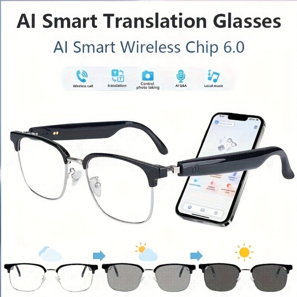 ChatGPT AI Smart Glasses with 8MP HD Camera – Real-Time Translation, Wireless Calling, Blue Light Protection, Dual Mic ENC, Touch Control, Photochromic & Camera-Free Variants for Men Women