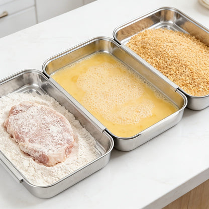 Stainless Steel Breading Tray Set 3-Piece, Food Prep Coating Trays for Breading Chicken Fish Shrimp, Marinating Meat Tray, Oven Safe Baking Tray Set for Kitchen Prep and Holiday Cooking