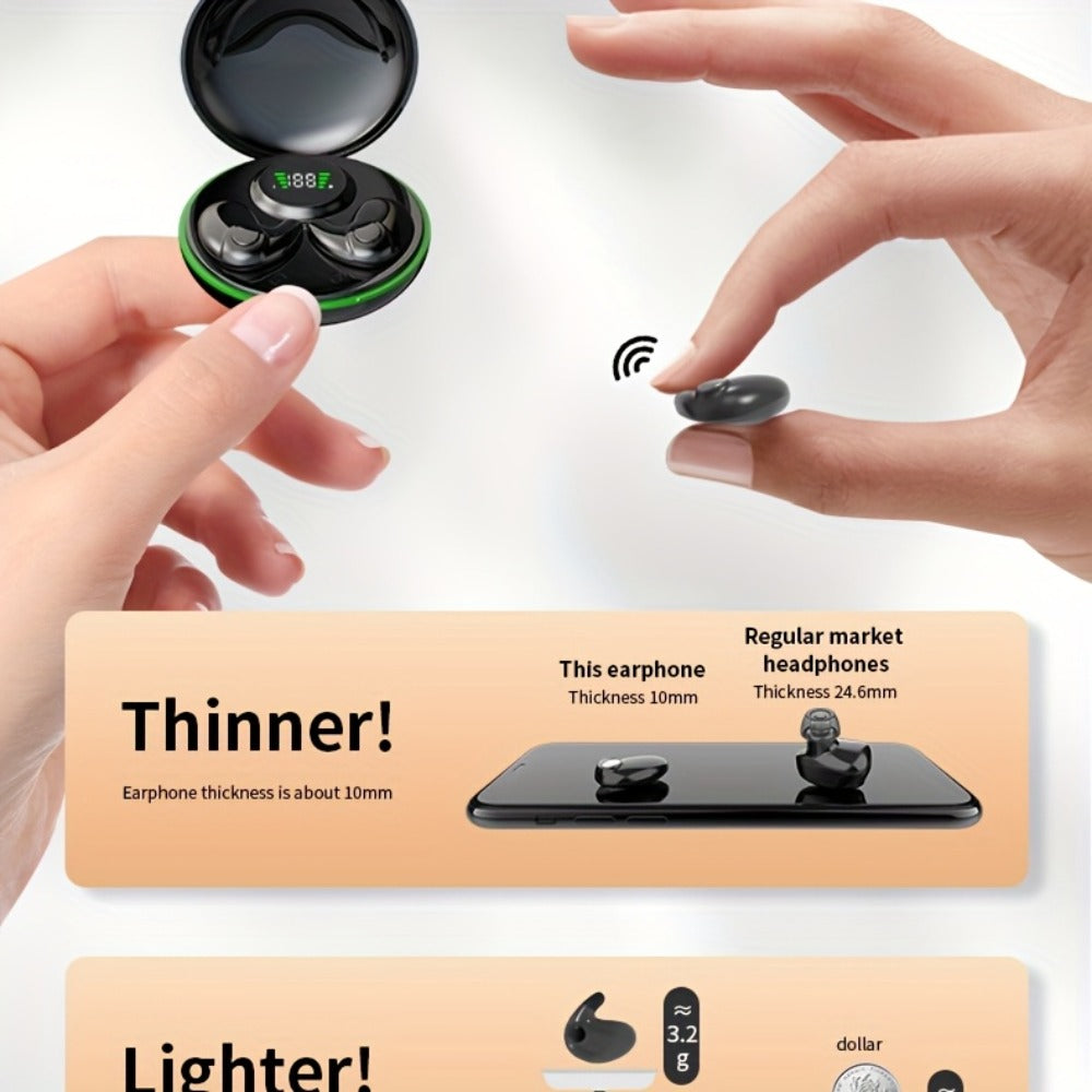 Invisible Sleep Earbuds TWS Hi-Fi Stereo Wireless Bluetooth Digital Screen Ultra-Long Battery 3 Colors for Android Apple Samsung All Smartphones Cycling Running Sports
