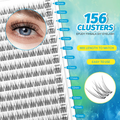 Pre-Glued Wispy False Eyelash Cluster Tray with 156 Clusters and Two Pink Applicator Tweezers