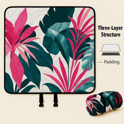 Large Padded Picnic Blanket with Carry Straps in Geometric, Palm-Village or Tropical Leaf Prints