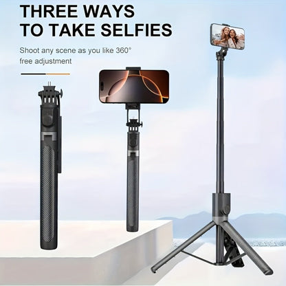 67 Inch Selfie Stick Tripod Retractable Floor Stand with Wireless Remote & 360° Rotation – Anti-Shake Portable Phone Tripod for Live Streaming, Travel Vlogs & Outdoor Filming, iPhone & Android
