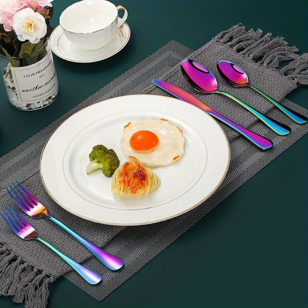 20- or 60-Piece Flatware Set in Silver, Gold or Rainbow Finish with Five-Piece Place Settings