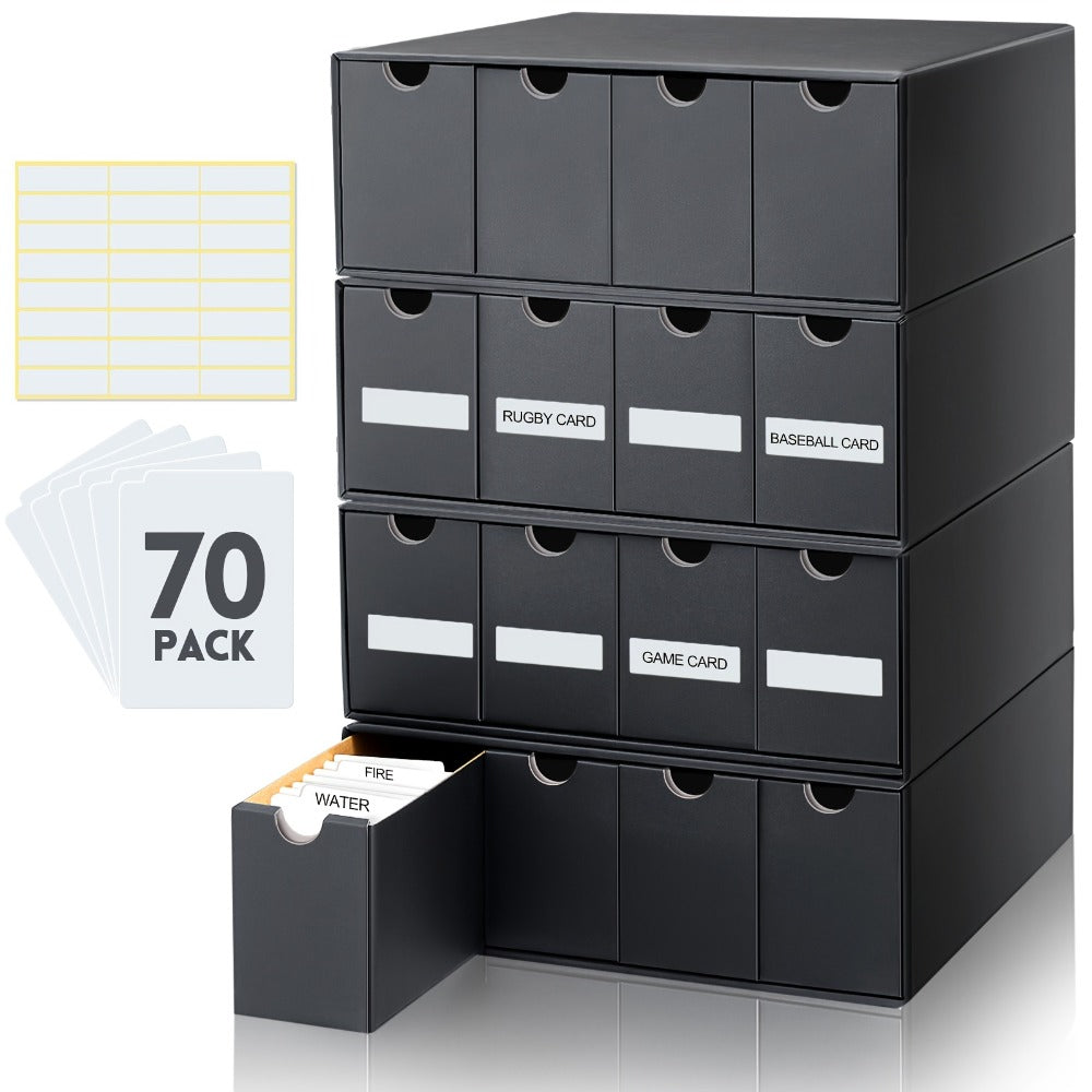 Four-Row Cardboard Trading Card Organizer Set with 16 Inner Boxes, 70 Dividers and Label Stickers