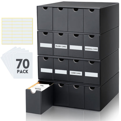 Four-Row Cardboard Trading Card Organizer Set with 16 Inner Boxes, 70 Dividers and Label Stickers