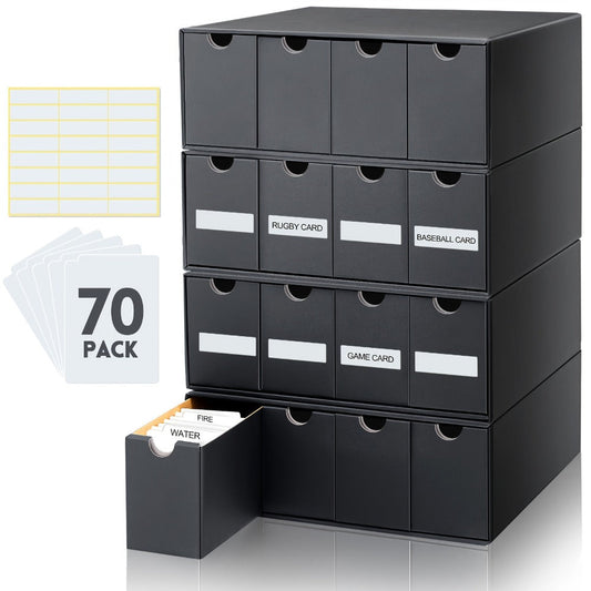 8000 Card Storage Box 4-Row Cardboard Organizer with Dividers & Label Stickers – Large Trading Card Box for TCG MTG Pokemon Sports Cards | Black 4-Row Card Storage