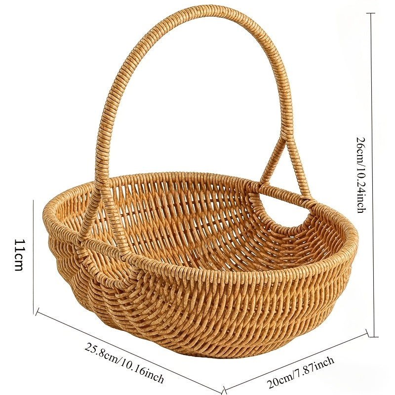 Wicker Storage Basket with Handle - Handwoven Rattan Organizer Bin, Multipurpose Farmhouse Basket for Kitchen Pantry Bathroom Shelf Home Decor