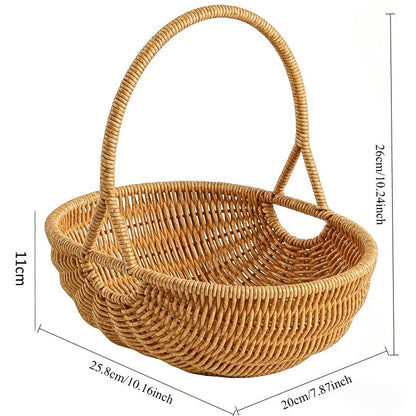 Wicker Storage Basket with Handle - Handwoven Rattan Organizer Bin, Multipurpose Farmhouse Basket for Kitchen Pantry Bathroom Shelf Home Decor