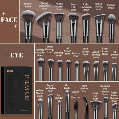 Makeup Brush Set, 25-Piece Synthetic Bristle and ABS Handle Collection with Face-Eye Brush Shapes and Gift Box