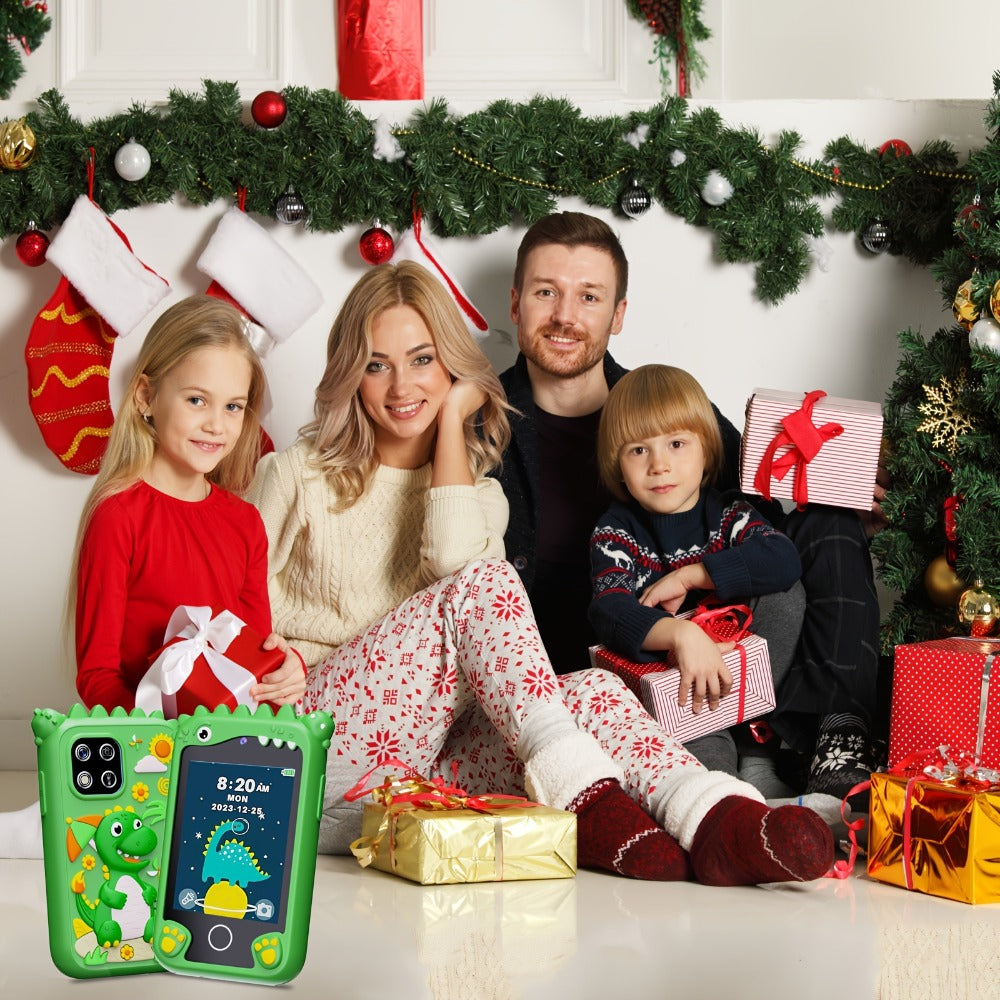 Kids Smart Phone Toy with Touchscreen HD Dual Camera & 8GB SD Card – Dinosaur Children's Cell Phone for Boys & Girls Ages 3+ Travel Toy Birthday Christmas Easter Gift Green Purple