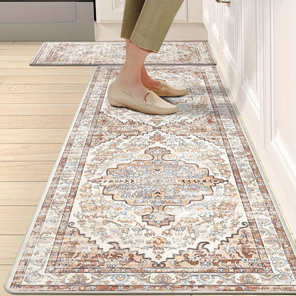Anti Fatigue Kitchen Mat Set of 2 Non-Slip Cushioned Kitchen Rugs Boho Distressed Runner for Sink Laundry Office Standing Mat