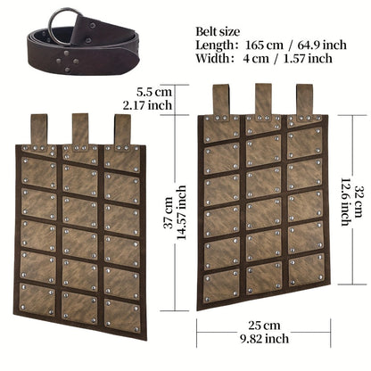 Medieval Costume Waist Armor Panel with Riveted Square Sections, Belt and Dark Brown or Black Checkout Colors
