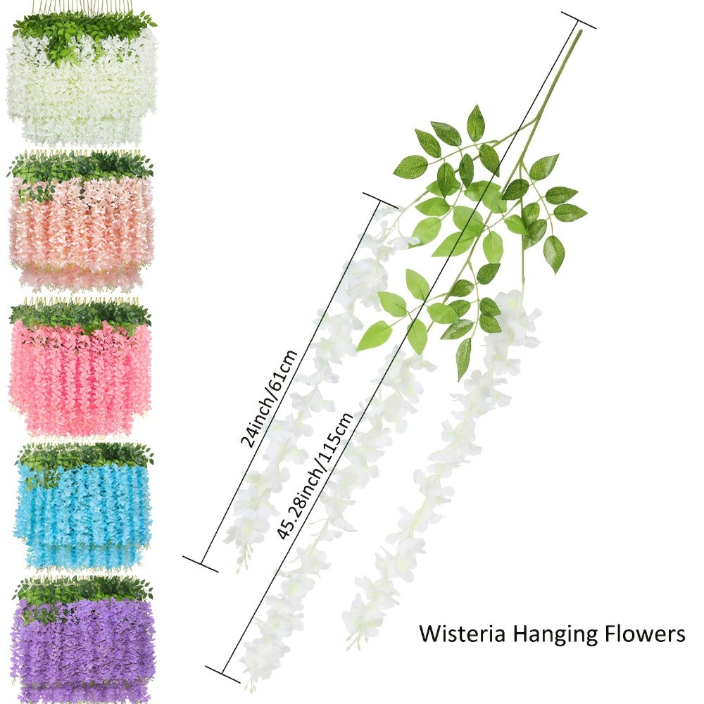 Artificial Flowers 24-Pack Wisteria Vine Garland with 3.6FT Silk Strands in Five Color Options