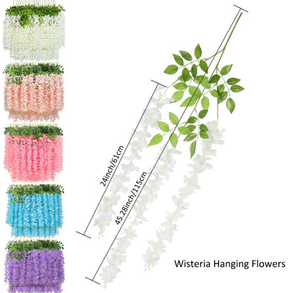 Artificial Flowers 24-Pack Wisteria Vine Garland with 3.6FT Silk Strands in Five Color Options
