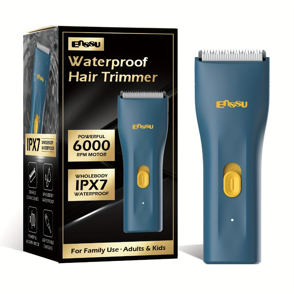 Ceramic-Blade Body Hair Trimmer with IPX7 Rating, LCD Battery Display and Black, Blue or White Housings