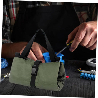 Collapsible Tool Roll Organizer Bag in Green or Black with Multiple Pockets and Carry Handles