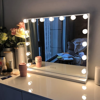 Hollywood Vanity Mirror with Lights – 15 LED Bulbs, 3 Color Modes, Dimmable Brightness, 23x18 Inch, USB & Type-C Charging, Touch Control, Desk & Wall Mount, Metal Frame Makeup Mirror