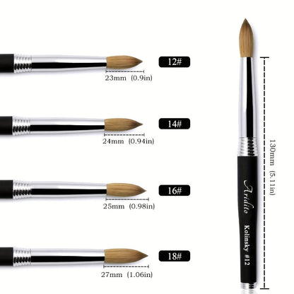 Round Acrylic Nail Art Brush with Black Handle in Protected Sizes 12, 14, 16 and 18 for Salon Detail Work