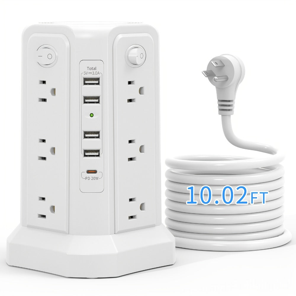 Surge Protector Power Strip Tower 17-in-1 with 12 AC Outlets, 4 USB-A, USB-C PD 18W and Four Group Switches