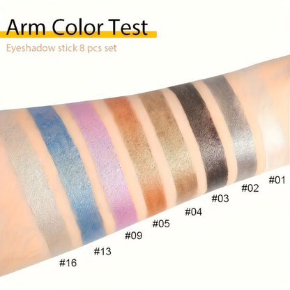 Fluorescent Eye Shadow Pen Set 8 or 16 Pcs, Shimmer Matte & Neon Gel Eyeliner Pencil Kit, for Makeup, Travel and Everyday Vanity Use