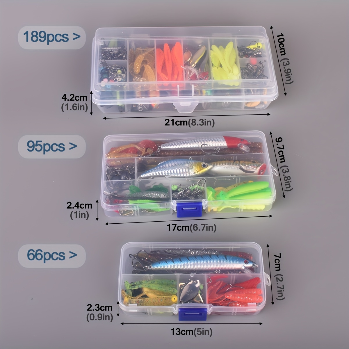 Fishing Lures Kit 66 / 95 / 189 Pcs – Complete Tackle Bait Set for Freshwater & Saltwater Bass Trout Fishing, Includes Spoons Spinners Soft Baits Hooks, Fishing Gear Gift for Men & Beginners
