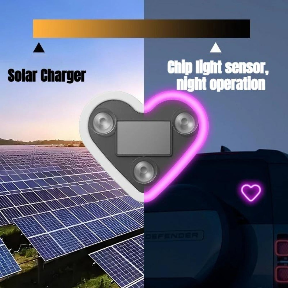 Car Interior Neon Heart Lights Solar USB Rechargeable 5 Lighting Modes Vibration-Sensing Auto On/Off Dashboard Decoration for Cars Trucks SUVs, 2pcs Set Iridescent Pink Blue Red Ice Blue Gift
