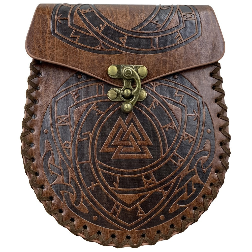 Costume Accessories Faux Leather Medieval Belt Pouch with Five Embossed Design Options in Brown or Black