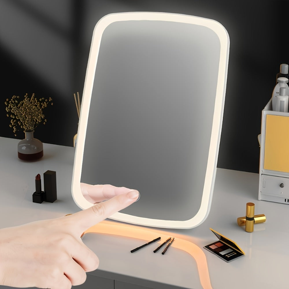 Makeup Mirror Portable Folding LED Stand with Three Light Colors, Touch Brightness and USB Rechargeable Power