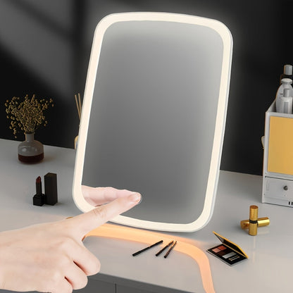 Makeup Mirror Portable Folding LED Stand with Three Light Colors, Touch Brightness and USB Rechargeable Power