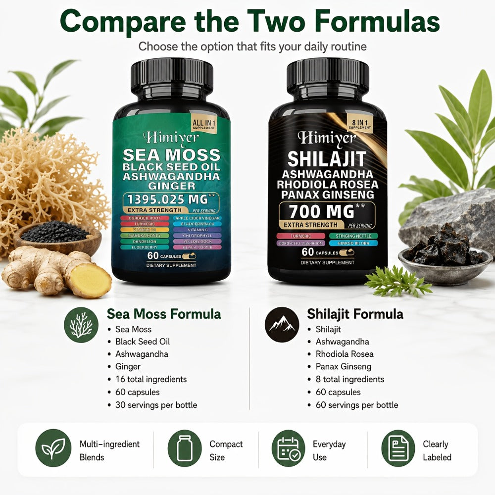 Sea Moss & Shilajit Capsules 12-in-1 Supplement - Bladderwrack Burdock Ashwagandha Black Seed Vitamin C D3 Rhodiola Ginseng Complete Wellness Formula for Energy Immunity Vitality